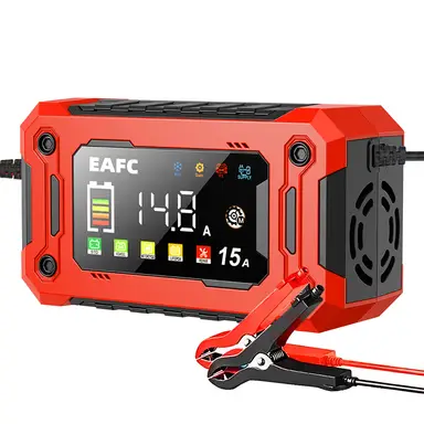 EAFC 12V 15A/24V 8A Kfz-Batterieladegerät mit großem Display, Pluse Reparaturladegerät für Auto/Moto/SUV, geeignet für Lithium, AGM, Bleisäure und Gel