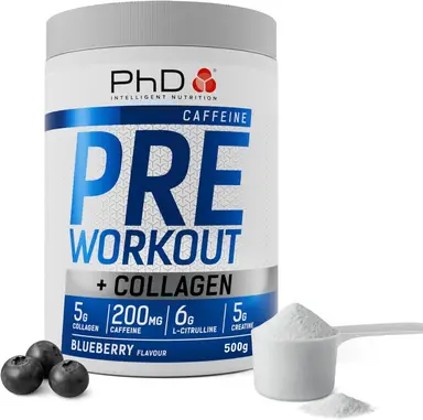 PhD Pre Workout Stim Pre-Workout Energy Support Powder Blueberry Flavour - 500g