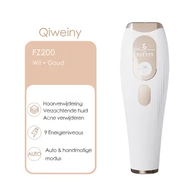 Qiweiny FZ-200A IPL Laser Ontharingsapparaat Wit - 9 Energielevels, 3.0 IPL Roodlichtgolf, Permanente Ontharing voor Gezicht, Benen, Oksels & Lichaam, Voor Mannen & Vrouwen