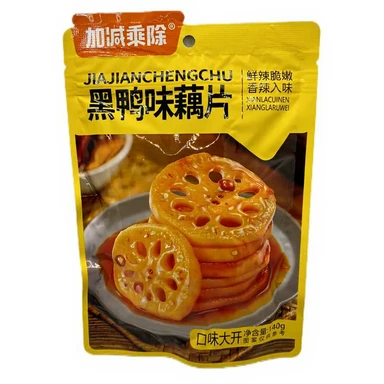 Jiajianchengchu Lotuswortelschijfjes (zwarte eendensmaak) 140 g