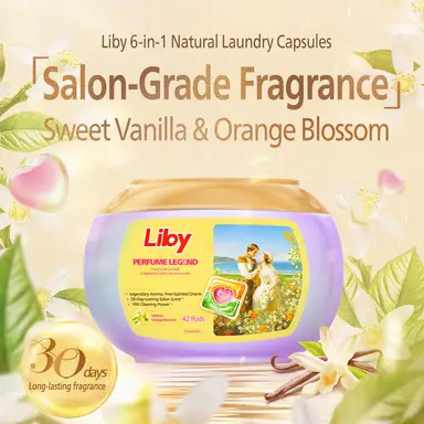 Liby Fragrance Legend Laundry Detergent Capsules - Victoria Orange Blossom，42 Pods，6-in-1 Laundry Capsules，120 Effectively Removes Types of Stains，Strong Bacteria Removal
