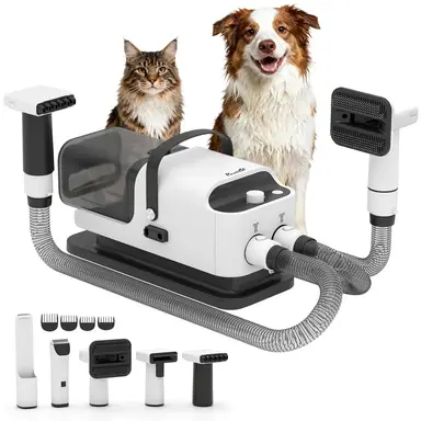 PawHut Hundeschermaschine mit Staubsauger leise Schermaschine Profi Haustierpflegeset mit 5 Pflegewerkzeugen Hundehaarschermaschine Tierhaarschneidemaschine für Hunde Katzen Haustiere Weiß
