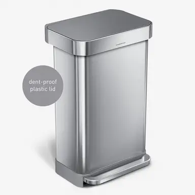 Simplehuman 45L Rectangular Pedal Bin with Liner Pocket, Brushed Stainless Steel with Grey Plastic Lid