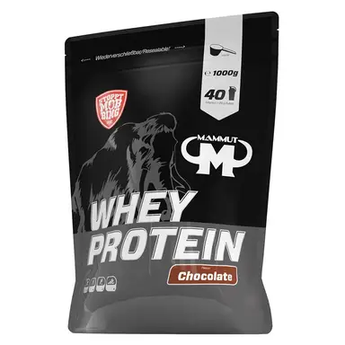 MAMMUT Nutrition Whey Protein Pulver Schokolade – 1 kg – 27 g Protein pro Portion – Eiweißpulver mit hohem BCAA-Anteil