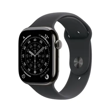 Apple Watch Series 11 GPS + Cellular 46mm Schiefer Titan-Gehäuse mit schwarzem Sportarmband - M/L