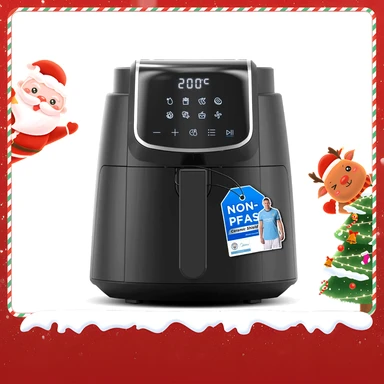 Midea Heißluftfritteuse - 4L, 1500W, 8 vorprogrammierte Modi, 35-200°C, Backen, Braten, Grillen, Auftauen, Schüttelalarm, 60-Minuten-Timer, 41 Rezepte, spülmaschinenfest, MF-CN40D2