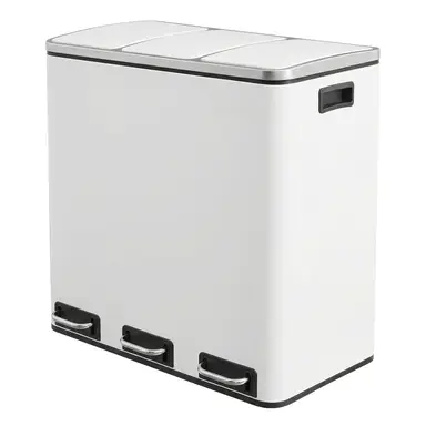 SONGMICSHOME Poubelle de cuisine, 3 x 18 L, 3 compartiments, 15 sacs poubelle, compost, fermeture douce, pédales, seaux internes, blanc