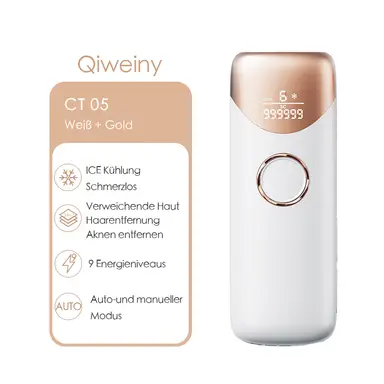 Qiweiny CT05 IPL Haarentfernungsgerät Weiß – Schmerzfrei mit Eis-Kühl-System, 3-in-1 für die Haarentfernung zu Hause, 9 Intensitätsstufen