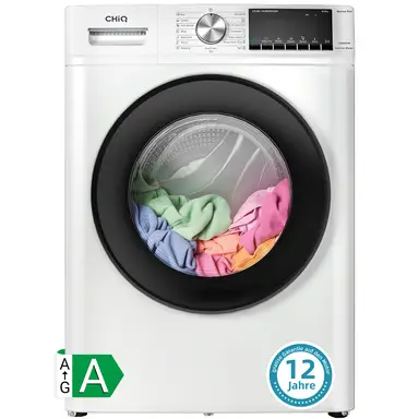 CHiQ 8kg Frontlader Waschmaschine, Weiß, Energieklasse A, Extra-breite 530mm Trommel, 1400 U/min, Dampfwäsche, 1-Touch Smart Wash