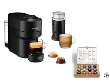 [Summer Deals - £89.99 after coupon with Free Next-Day Delivery] Nespresso X De'Longhi Vertuo Pop Pod Coffee Machine, Aeroccino Hot & Cold Milk Frother and 12 Capsules Bundle, Over-Ice Coffee Creations Mode [Joybuy Exclusive] - Black