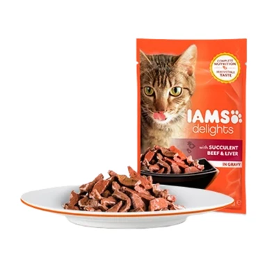 IAMS Delights Nassfutter für Katzen Rind & Leber in Soße 12 x 85g