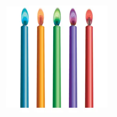 Unique Party Candles, Colour Flame & Holders, 10 Pack