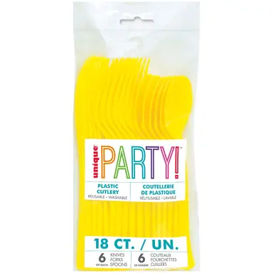 Unique Plastic Cutlery, Neon Yellow, 18 pack