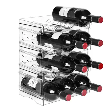 Boxedhome Plastic Wine Rack, 4-Layers-12-Bottles-Transparent, Stackable Wine Storage Rack for Wine Thermos Bottles and Drink Bottles