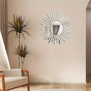 37pcs PVC mirror stickers featuring a sunrise design and minimalist metal lines.silver