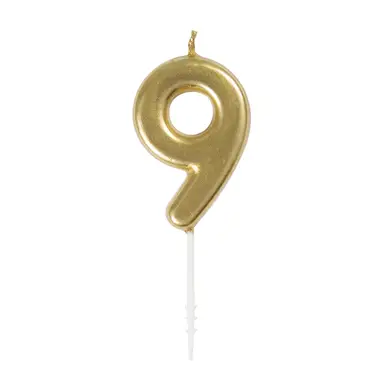 Unique Party Mini Number 9 Pick Candle, Gold