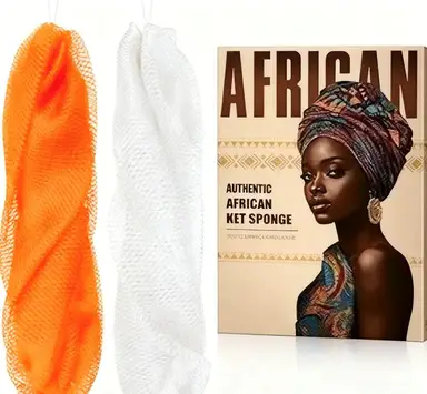personal care-african net sponge kit-90g-orange+white-with string