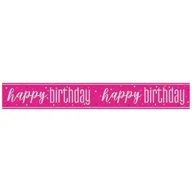 Unique Party Glitz Pink Happy Birthday Banner, 2.74m