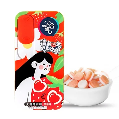 Xiao Ha Qi zuckerfreie Erdbeer-Minzenbonbons 22 g, mit integrierter Präsentationsbox