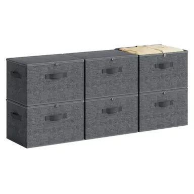 JOYFURNOS opvouwbare opbergboxen set van 6, kledingorganizer met ritssluiting, stevige deksels en versterkte handgrepen, grote capaciteit van 30 l per box, compact formaat 40 x 30 x 25 cm, ideaal voor garderobe, kast, planken, studentenkamer, reizen, donkergrijs