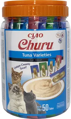 Inaba Churu Thunfisch-Geschmack Sorten-Multipack (50 Stück) – Katzen-Brühpäckchen, Figur-Pflege, kalorienarm, Hydrations-Snacks