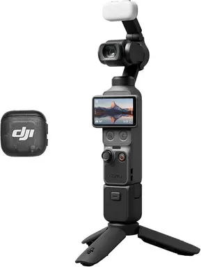 Osmo Pocket 4 Creator Combo,Pocket Gimbal Vlog Camera, 1″ CMOS & 4K/240fps, 3‑Axis Stabilization, 2× Lossless Zoom, 14‑Stop Dynamic Range, 107GB Built‑In Storage, Handle With 1/4″ Thread