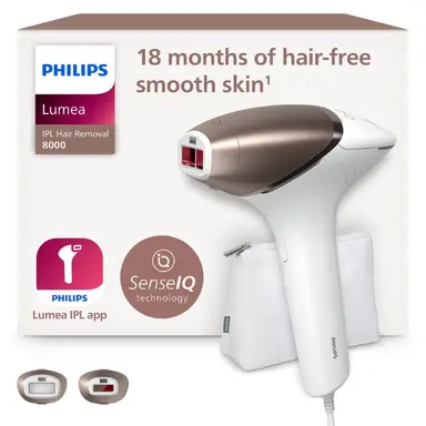 Philips Lumea IPL-ontharingsapparaat 8000-serie met SenseIQ-technologie, 2 opzetstukken voor lichaam en gezicht, voor gebruik met snoer BRI945/00