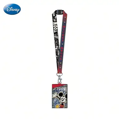 1pc Disney Mickey Mouse Lanyard Card Holder Officially Licensed Red Polka Dot Denim Toon Themed Movies Anime Peripheral Character ID Case Accessory Gift