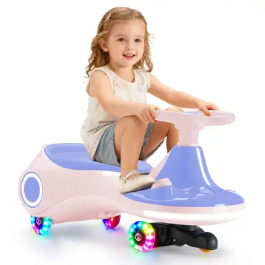 Neuleb 12V Electric Wiggle Car with Pedal, Rechargeable Battery, 2-in-1 Swing Scooter, 3 Speeds Max 5 Mph, Anti-Rollover, Music Speaker & Flashing Wheels, 160 Lbs Max Load, Gift for Ages 3+, Purplr