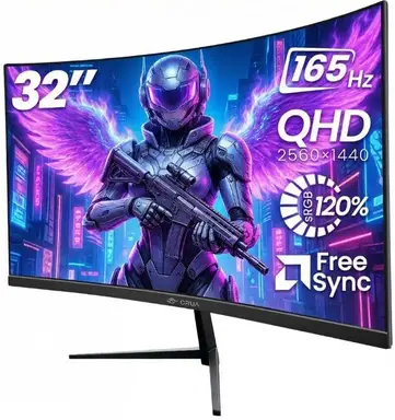 CRUA Moniteur de jeu incurvé sans bordure 32 pouces 1500R | 2K QHD (2560×1440) 165 Hz, Adaptive Sync, gamme de couleurs 100 % sRGB, angle de vision large de 178°, HDMI/DisplayPort, montage VESA 100×100 mm, sans scintillement, faible lumière bleue, convient pour le bureau à domicile, les jeux sur console et la création de contenu (Noir)