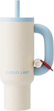CHaKO LAB BaWang Insulated Stainless Steel Tumbler Tumbler with Handle and Straw 33oz Cup Holder Friendly for Travel  Leakproof Water Bottle BPA-Free 316 stainless steel liner white＆blue