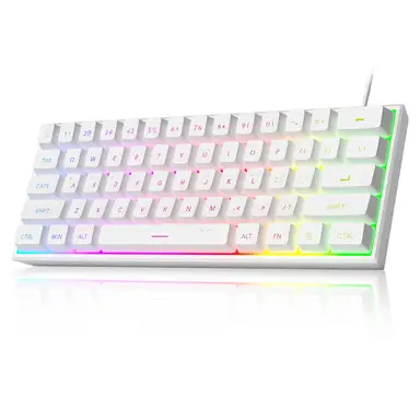 MageGee TS91 60% Wired Gaming Keyboard, QWERTY US layout, RGB Backlit 61 Key Ultra-Compact Keyboard, TS91 Ergonomic Waterproof Mechanical Feeling Office Computer Keyboards for PC, MAC, PS4, Xbox ONE Gamer(White)