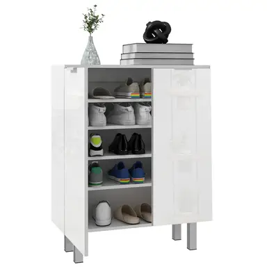 HOMCOM Shoe Storage Cabinet, Compact with Soft-Close Hinges and Adjustable Shelves for 15-20 Pairs, High Gloss White