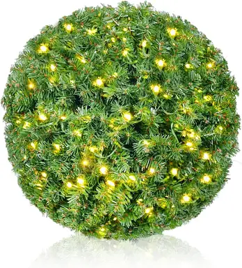 SALCAR Boule de Noël DIY - 40 cm - En PVC vert - À suspendre - Avec guirlande lumineuse LED chaude - Avec prise basse tension UE et fonction minuterie