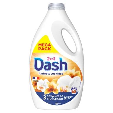 DASH Lessive liquide 2en1 Ambre et Orchidée 60 lavages 2,7 L