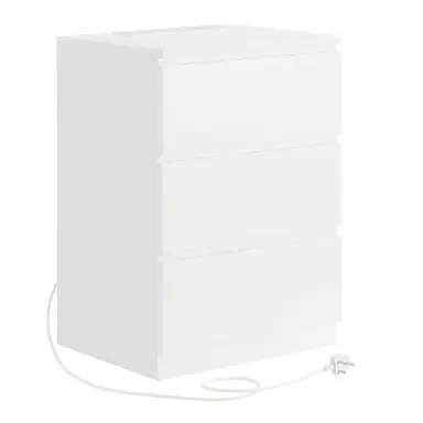 Ochama x SONGMICS Nightstand with Charging Station, Bedside Table, Side End Table with 3 Drawers, for Bedroom, White