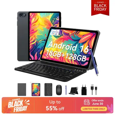 TABWEE T80 Tablet 10" Android 16, 18 GB (6+12) RAM + 128 GB ROM (2 TB TF), 6000 mAh, Tablet mit Tastatur, 5 MP + 2 MP, Gemini AI 3.1 Pro, 5G, WLAN, GPS, Face ID