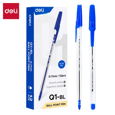 Deli Ballpoint Pen, Office Writing Supplies, 0.7mm Bullet Tip, Blue, 12-Pack