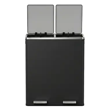 SONGMICSHOME  Recycling Trash Can, 2-Compartment Pedal Bin with Soft Close Lids, for Kitchen, Removable Inner Buckets, Black