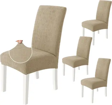 YSTYLE Dining Chair Covers Seat, Chair Slipcover for Dining Room, 4 Pieces, BW, Khaki