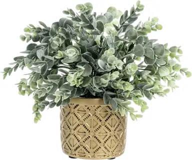 MyGift Künstliche Eukalyptuspflanze im modernen geometrischen Gold-Zementtopf (Gold)