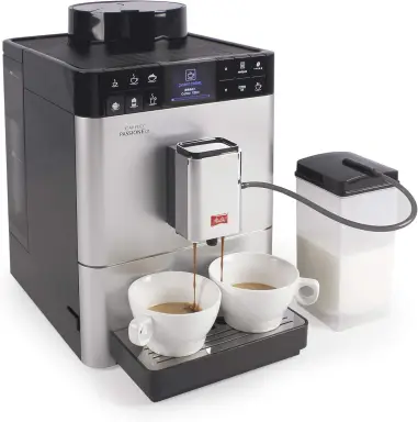 Melitta Caffeo Passione OT F531-101 Vollautomatische Kaffeemaschine mit Milchbehälter, One-Touch-Funktion, Silber