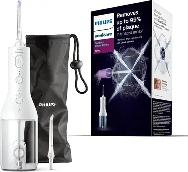 Philips Sonicare kabelloser Power Flosser 3000 Munddusche; Wasserflosser für Zähne, Zahnfleisch und Mundpflege, Weiß (Modell HX3826/31)