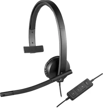Logitech H570e Kopfhörer mit Mikro, Mono-Headset, Geräuschunterdrückung, Lautstärkeregelung und Mute mit LED-Hinweis am Kabel, Ohrpolster, USB-Anschluss, PC/Mac/Laptop - Schwarz