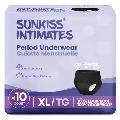 SUNKISS Einweg-Menstruationshöschen für Frauen mit starker Blutung, Unparfümierte Wochenbett Unterwäsche, Schwarz, Größe XL, 10 Stück