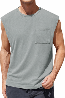Men's Sleeveless Tank Tops Workout Cut Off Shirts MUSCLE Gym T Shirts with Pocket (lightgrey， M)