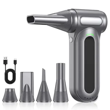 WOLFBOX Style Easywox W23 Compressed Air Duster, 160W 130000RPM Three-Phase Brushless Motor, Three-Speed Wind Speed + Violent Mode, Dual 4000mAh Battery, Type-C Charging, Mini Portable Design, Silver