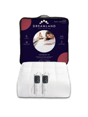 Dreamland Intelliheat Mattress Protector – King Size, Dual Control, Fast Heat-Up – White, 16889C