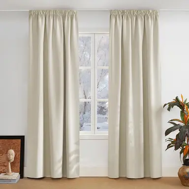PONY DANCE Blackout Curtains with Pencil Pleat, 2 Panels W140xL245cm (W55xL96inch), Light Beige