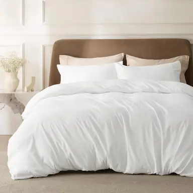 Bedsure Duvet Cover Set - Solid - UK White - 230x220cm (1 Piece) and 50x75cm (2 Pieces) - 100% Polyester
